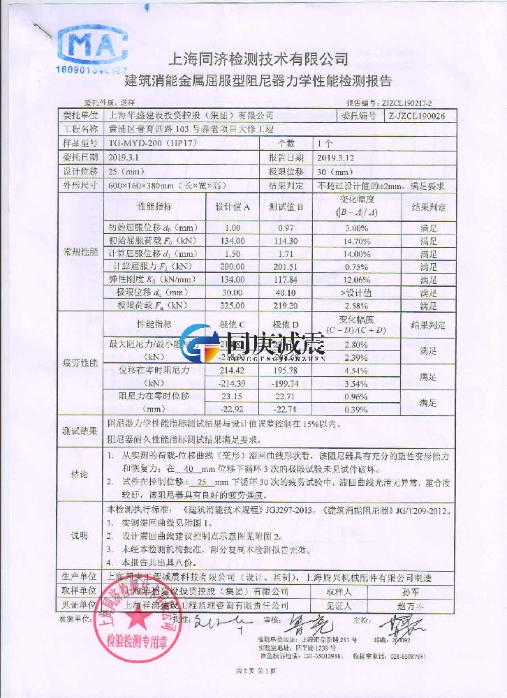 阻尼器力学测试报告